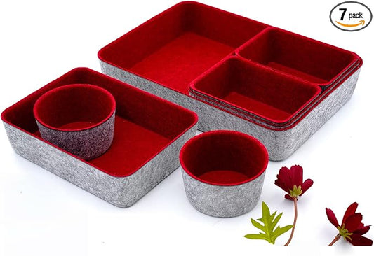 Welaxy Drawer organizers trays felt storage bins drawers dividers organizer boxes for office home interior cozy decor Gifts pack 7-pieces (Maroon)