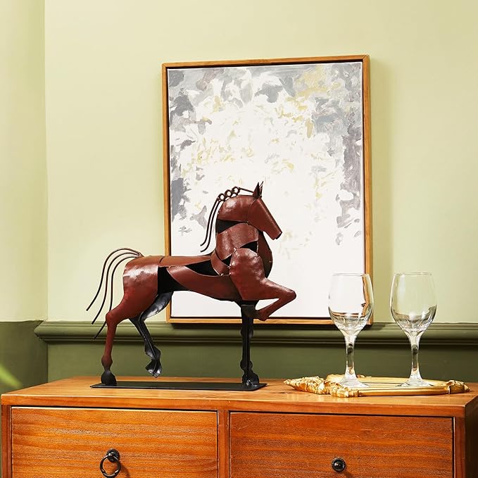 Horse Statue, Unique Metal Art Sculpture for Vintage Home Decor, Modern Decor, Gift for Horse Lovers (Brown)