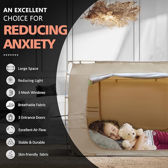 Bed Tent Bed Canopy Queen Size Tents for Adult and Kids- Portable Dream Tent Indoor Sleeping Tents 70% Blackout with 3 Doors Breathable Big Space Tents