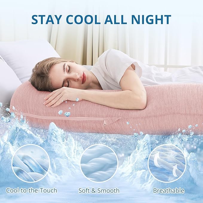 Sasttie Pregnancy Pillow Cooling, Cooling Pregnancy Pillow for Sleeping, Cooling Maternity Pillows for Pregnant Women, Pregnancy Must Haves U-Shaped Full Body Pillow with Cooling Cover, Blush