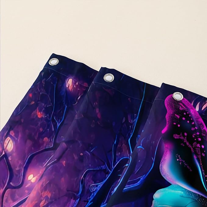 AILONEN 3D Tiger Shower Curtain for Bathroom,Purple Magic Forest Wildlife Printed Bath Curtain,Boys Roaring Tiger Decoration Shower Curtain Waterproof 72" W*84" H