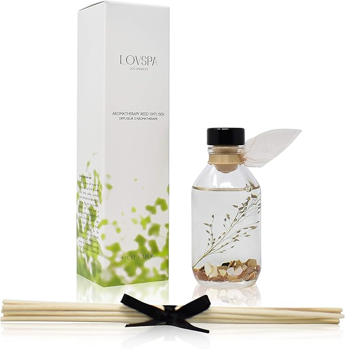 LOVSPA Beachwood Vetiver Reed Diffuser Set - Clean, Light & Airy Scent Diffuser - Non-Toxic Oil Reed Diffuser - Made in The USA