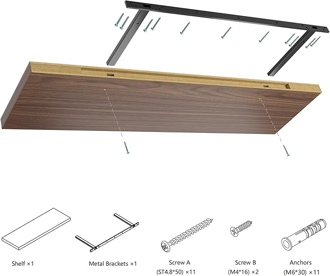 Wall Shelf Set of 1, Walnut Floating Shelves 36 in W x 10 in D x 1 in H, Wooden Floating Wall Shelf with Invisible Brackets for Living Room/Bedroom/Bathroom/Kitchen Storage and Decor