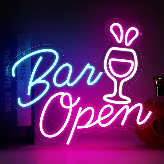 Bar Open Signs for Business, 16.5"X 14.3" Dimmable LED Neon Open Sign Powered by USB with ON/OFF Switch, Bright High Visibility Light Up Neon Sign for Home Beer Club Party Gift