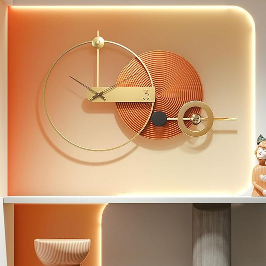 Wall Clock Large 39 Inch - Modern Orange Nordic Style, Battery Operated Silent Metal Decorative Clock for Living Room Bedroom Office House