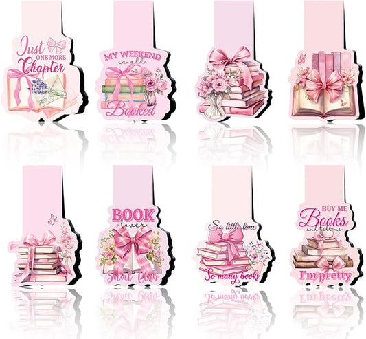 Pink Bow Magnetic Bookmark - 8Pcs Coquete Book Mark Magnets Bow Bookmarks Magnetic Floral Butterfly Magnets Bookmark Page Clip Gift for Book Lovers Students Teacher Reading Bookish