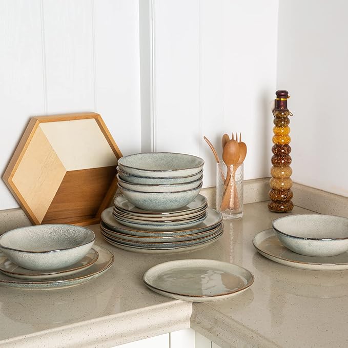 AmorArc Ceramic Dinnerware Sets,Handmade Reactive Glaze Stoneware Plates and Bowls Set,Highly Scratch Resistant | Dishwasher & Microwave Safe Dishes Set,Service for 4 (12pc)