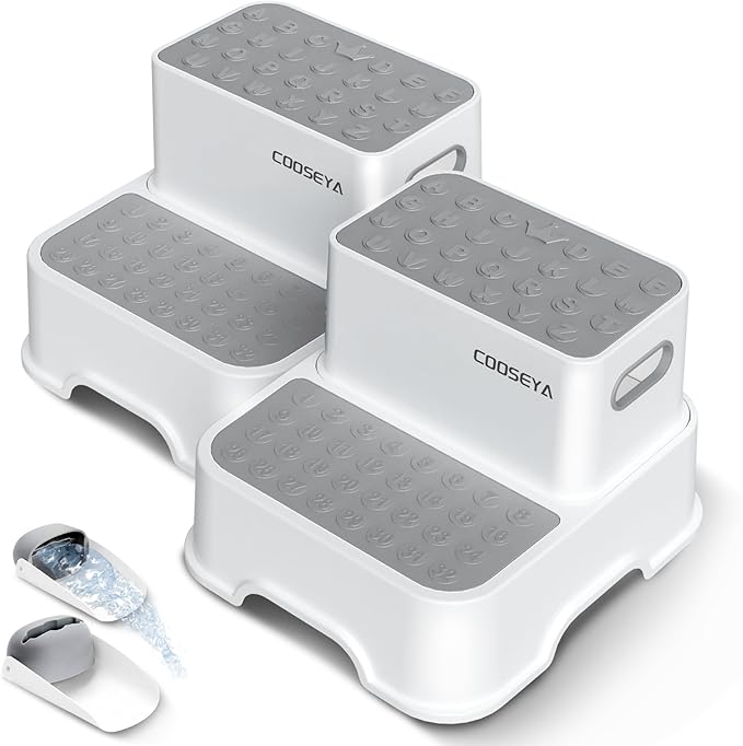 2 Step Stools for Kids,Toddler Step Stool for Bathroom Sink,No-Slip Double up Step Stool for Toddlers Bathroom, Multifunctional Toilet Step Stool for Kids,Toilet Potty Training(2 Packs)