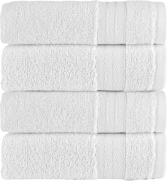 Elegant Comfort Premium Turkish Cotton 4 Pack Hand Towel Set - 16 x 28 inch, Luxurious Hotel Spa Quality 100% Turkish Cotton 4PC Hand Towel Set - Highly Absorbent - Soft Bathroom Towels, White