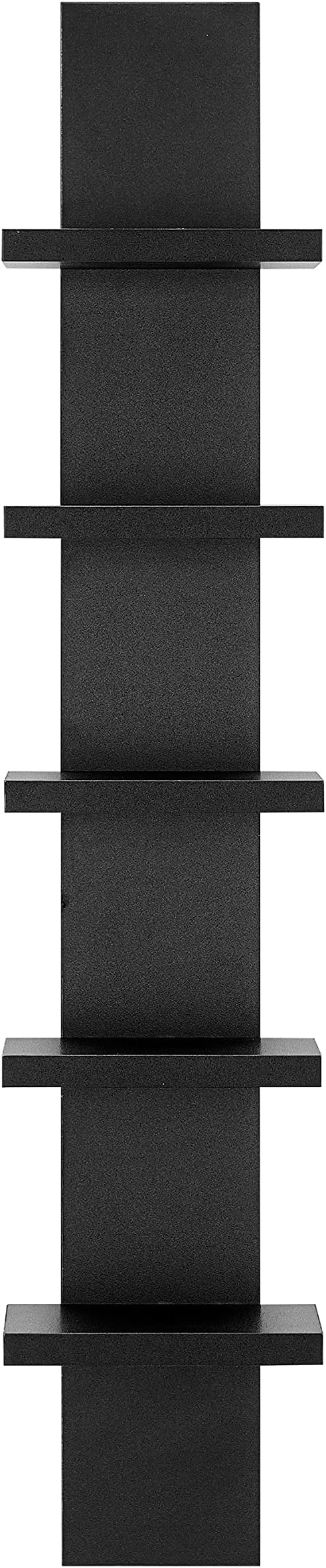 Danya B 5 Tier Wall Shelf Unit Narrow - Vertical Column Ladder Shelf, Floating Storage, Home Decor Organizer, Tall Tower Design, Utility Shelving, Bedroom, Living Room (Black)