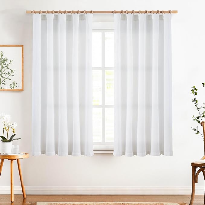 jinchan Soft Linen Curtains Set 2 Panels, Off White Curtains 63 Inch Length, Farmhouse Light Filtering Drapes for Living Room Bedroom, Sheer White Drapes Back Tab Top (W50 x L63, Off White)