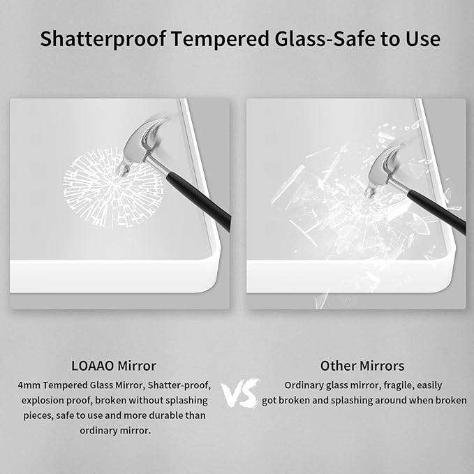 LOAAO 40x30 Inch White Metal Framed Bathroom Mirror for Wall, White Bathroom Vanity Mirror Farmhouse, Large Rounded Rectangle Mirror, Anti-Rust, Tempered Glass, Hangs Horizontally or Vertically