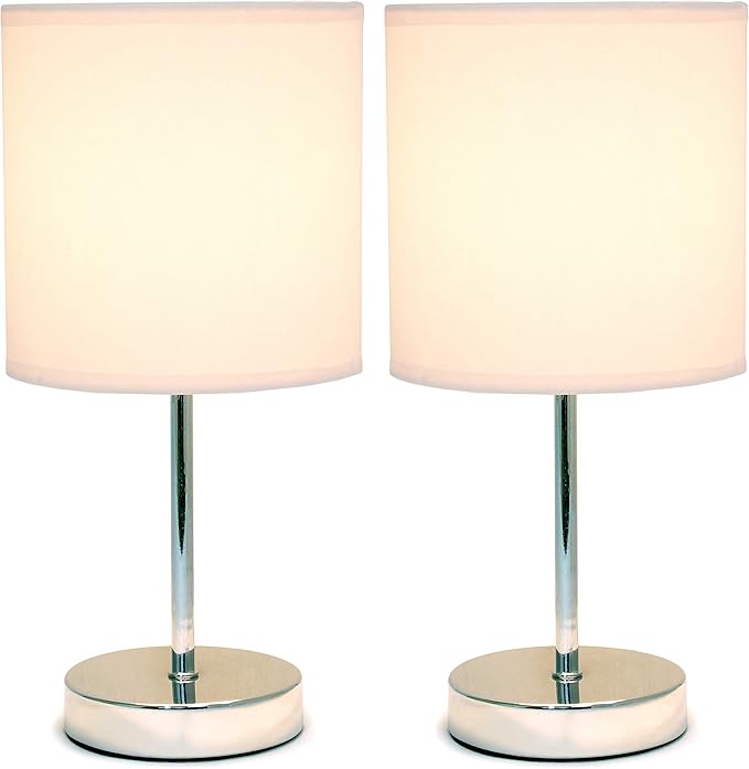 Simple Designs LT2007-BPK-2PK Chrome Mini Basic Table Lamp with Fabric Shade 2 Pack Set, Blush Pink