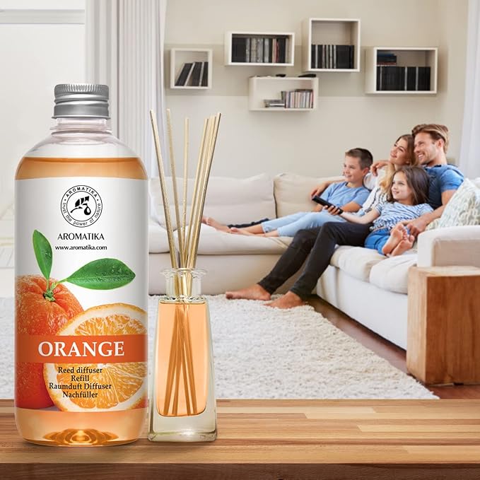 Orange Reed Diffuser Refill 17 Fl Oz (500ml) - Room Fragrance Diffuser with Natural Essential Orange Oil - Best for Aromatherapy - Reed Diffuser Oil Refill Orange for Spa - Home - Kitchen - Office