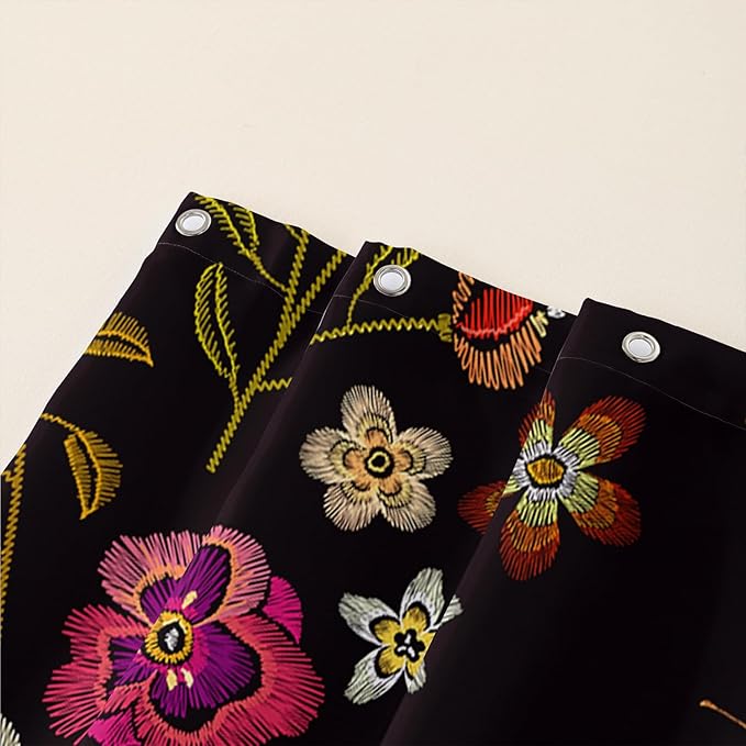 AILONEN Retro Hummingbird Shower Curtain,Wild Floral Flower Bathroom Decor with 12 Plastic Hooks,Bird Butterfly Vintage Black Curtains,Modern Bedroom Decor Gifts for Girls Teen Adult 72" W*84" H