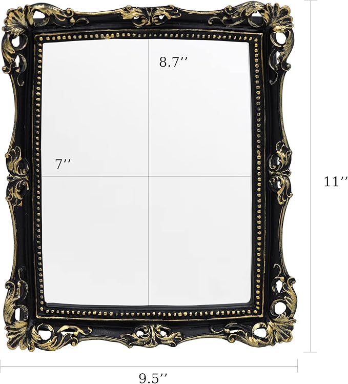 Funerom Vintage 11 x 9.5 inch Decorative Mirror, Wall Mounted & Tabletop Makeup Mirror ，Square (Black)