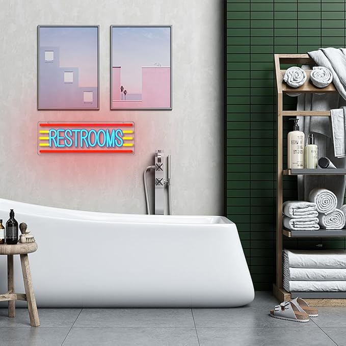 Restroom Neon Sign for Business Toilet Neon Light Bathroom LED Neon Sign Restrooms LED Neon Light for Home Bar Shop Hotel Shop Mall Supermarket Decoration