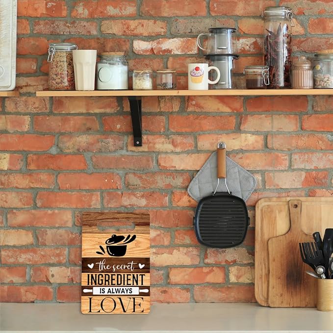 Farmhouse Kitchen Decor, Kitchen Signs Wall Decor, KKitchen Decorations, Kitchen Door Wall Hanging Decor, The Secret Ingredients Is Always Love Wood Sign 8 x 12 Inch