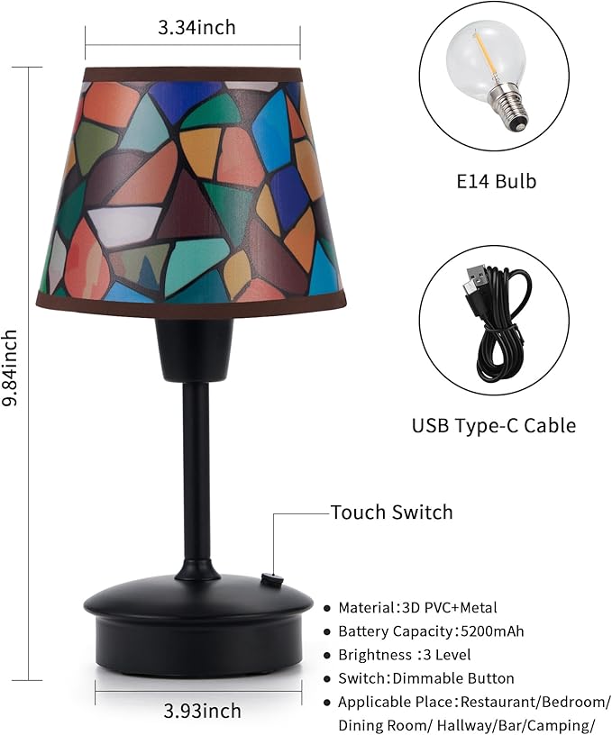 UMEXUS 2 Pack Small Cordless Table Lamp for Restaurant Dinner Table, 5200mAh Battery Operated Touch Lamps, Rechargeable Dimmable Portable Night Light for Bedside Dining Room Patio Kitchen Outdoor
