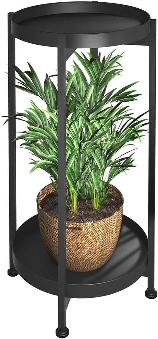 Plant Stand Indoor Outdoor, 2 Tier Indoor Outdoor Plant Stands Metal Flower Stand Heavy Duty Plant Holder Side Table with Large Trays for Living Room Balcony Patio
