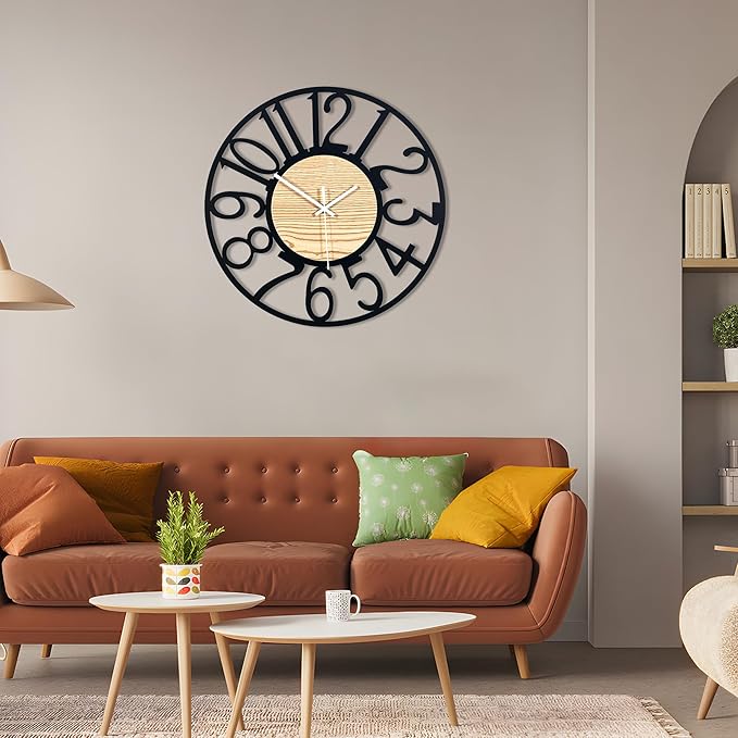 16inch/40cm Wall Clock for Living Room Vintage Silent Classroom Battery Clocks for Bathroom Bedroom Office Cafe Decoration (Wooden Arabic Numerals, 16 inches)