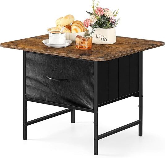 smusei Small Coffee Tables for Living Room Square Coffee Table with 2 Storage Drawers Farmhouse Center Table Tea Table for Living Room Bedroom Small Spaces Guest Room Balcony, Rustic Brown