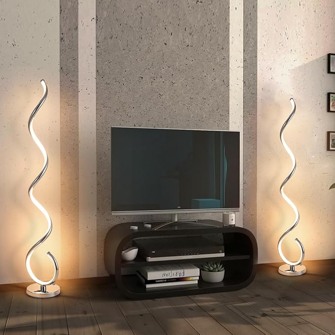 Spiral LED Floor Lamp for Living Room,40W Modern Floor Lamps with Remote Control, 3 Colors Stepless Dimmable Floor Standing Lamp Reading Corner Floor Tall Lamp for Bedroom Office - Chrome