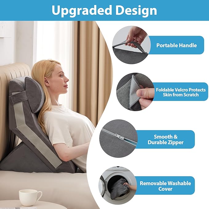 4pcs Orthopedic Bed Wedge Pillow Set, Memory Foam Post Surgery Pillow for Back, Leg Pain Relief, Adjustable Pillow Wedge for Sleeping, Bed Sitting up, Acid Reflux, GERD & Snoring, Grey