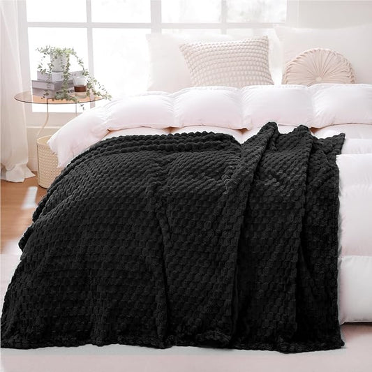 Puncuntex Black Throw Blanket 108"×90" inches Fuzzy 3D Jacquard Decorative Flannel Fleece Super Soft Plush Cozy Blanket for Couch Sofa Chair Lightweight