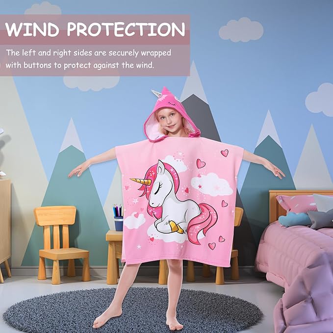MOKANI Kids Hooded Poncho Towels, Soft & Absorbent Microfiber Beach Towel, Swimming Pool Changing Robe Bathrobe Bath Towel