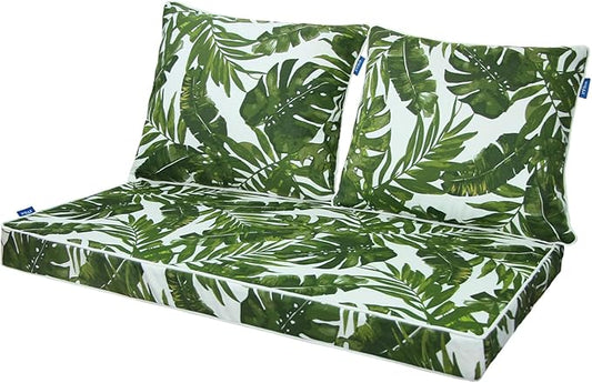 Outdoor Loveseat Cushion Set 44'' x 24'', Outdoor Cushions for Patio Furniture with Fastness Cover, Water Repellent Outdoor Seat Cushion and Couch Back Cushions for Bench, and Swing (Green Leaves)