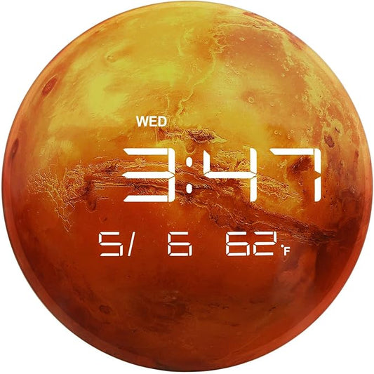 13" Digital Wall Clock with LED Display, Calendar & Temperature, Automatic Dimming, 12/24hr Format, Wall & Desk Use - HUI-7861