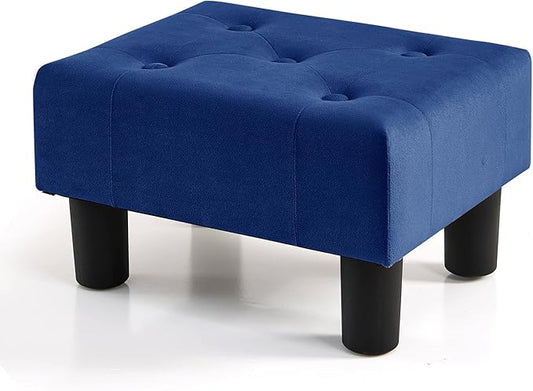 BRIAN & DANY Small Foot Stool, Velvet Foot Stools with Legs, Stable Small Footstool for Living Room, Blue