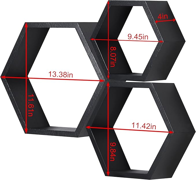 PHOENANCEE Hexagon Floating Shelves,Honeycomb Shelves Set of 3,Wall Mounted Wood Farmhouse Hexagonal Storage Wall Shelf for Bathroom, Kitchen, Bedroom, Living Room