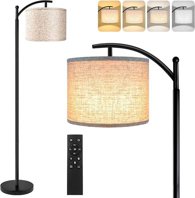 ROTTOGOON Floor Lamp for Living Room, 4 Color Temperature LED Floor Lamp with Remote Control & Foot Switch, LED Bulb Included, Modern Standing Lamp for Bedroom, Study Room, Office - Black