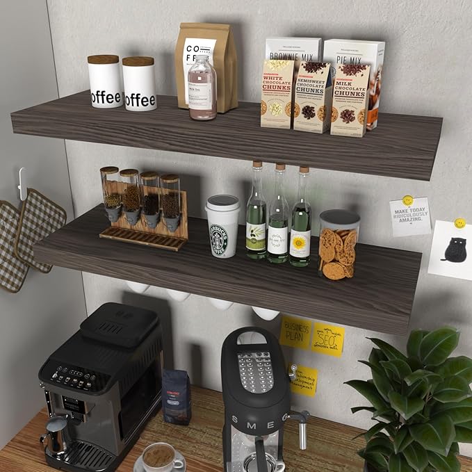 Floating Shelves for Wall - 36 x 9 Inch Wood Shelves for Bathroom, Bedroom, Kitchen Decor, Farmhouse Decor Set of 2, Rustic Brown