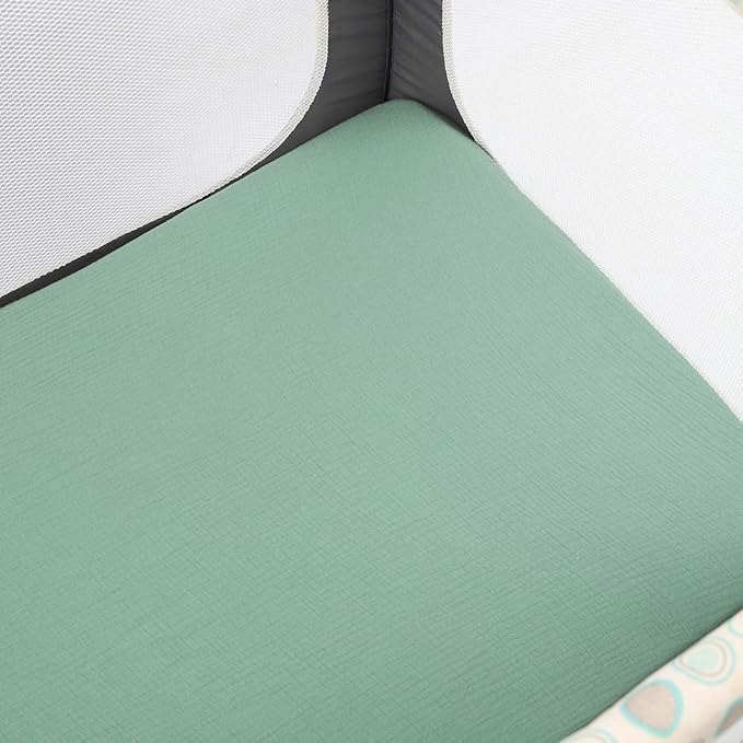Muslin Pack and Play Sheets 30" x 43" Compatible with 4moms Breeze Plus Playard & Breeze Go Playard and Other Large Playpen Mattress, 100% Cotton 2 Pack, Grey and Green