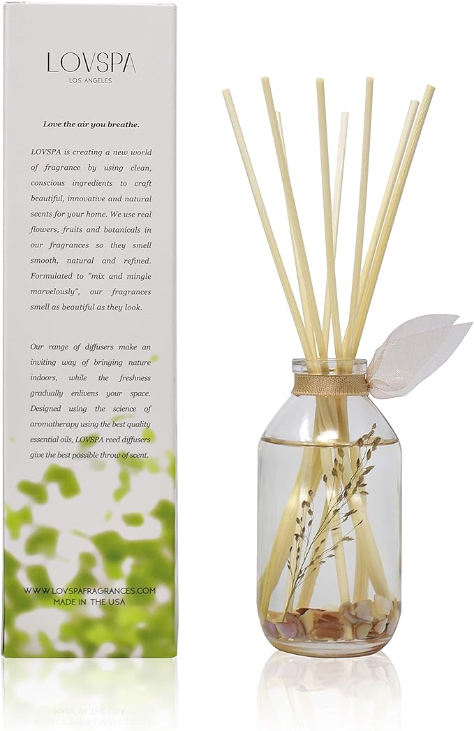 LOVSPA Beachwood Vetiver Reed Diffuser Set - Clean, Light & Airy Scent Diffuser - Non-Toxic Oil Reed Diffuser - Made in The USA