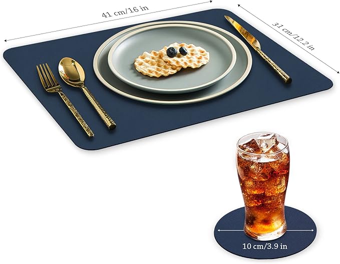 Bacgnyer Placemats Set of 6, Placemat with Coasters Heat Stain Scratch Resistant Non-Slip Waterproof Oil-Proof Washable Wipeable Outdoor Indoor for Dining Patio Table Kitchen Decor and Kids (Blue 6)