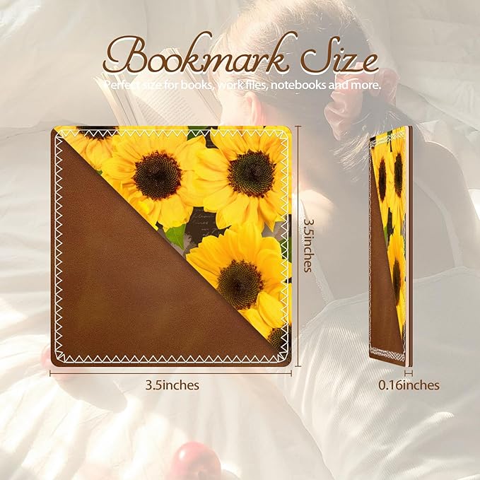 Personalized Leather Bookmarks, Fun & Cute Book Accessories for Reading Lovers, Unbreakable Page Markers for Women Men Girls Boys Student Teacher Kids Retirement Birthday Gifts (Beautiful Sunflower)