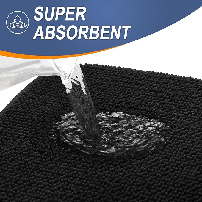 OLANLY Thick Memory Foam Bath Mat Rug 47x17, Extra Soft Absorbent Bathroom Rug, Quick Dry Bath Mats, Non-Slip, Machine Washable Carpet for Bathroom, Tub and Shower, Home Decor Accessories, Black