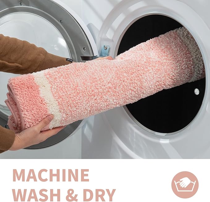 CozeCube Bath mats for Bathroom Non Slip, Fluffy Shaggy Bath Rugs Washable, Extra Soft and Absorbent Microfiber Bath Rugs for Shower, Pink Bathroom Rugs, 24" x 36"