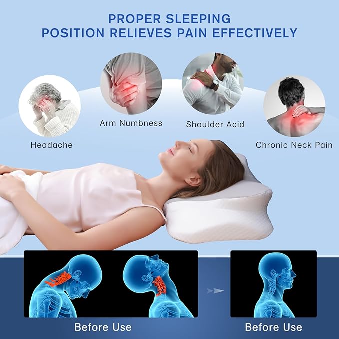 Cervical Neck Pillow for Sleeping, Height Adjustable Ergonomic Pillow Cozy Sleeping, Medium-Firm Memory Foam Pillows, Contour Bed Pillow for Side Back Stomach Sleepers, Light Grey (Queen Size)