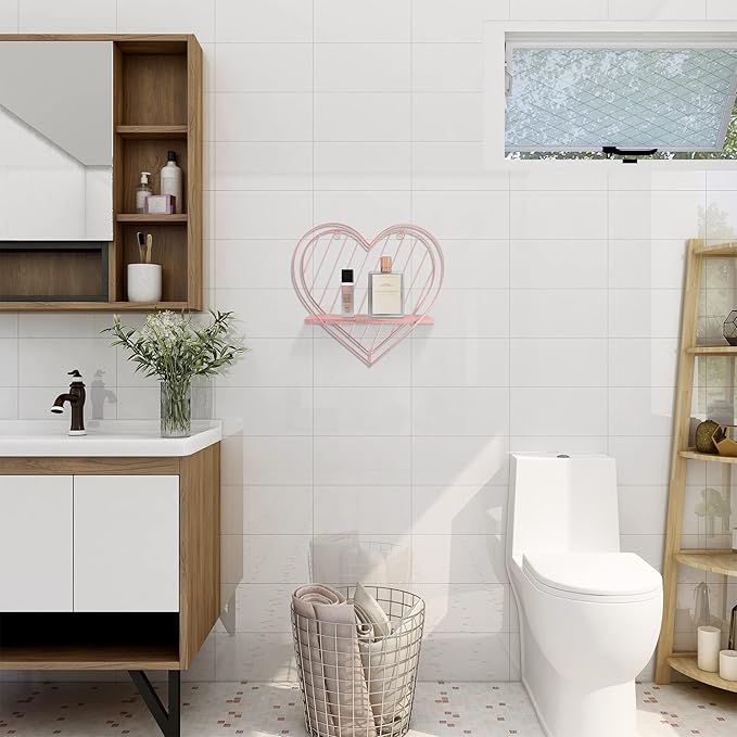 Afuly Floating Shelves for Wall, Cute Heart Wall Shelf Pink Funky Organizer Small Hanging Trinket Storage Aesthetic Room Decor for Bedroom Bathroom Hallway Entryway Vanity, Rose Gold