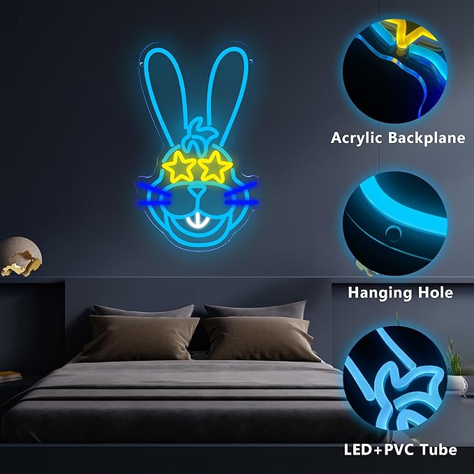 Anime Cartoon Bonnie Rabbit Neon Signs for Wall Decor,Dimmable Cartoon Bunny Neon Light,USB Powered Game Sign for Bedroom Gaming Room Man Cave Bar Birthday Gifts(10 * 16.1in)