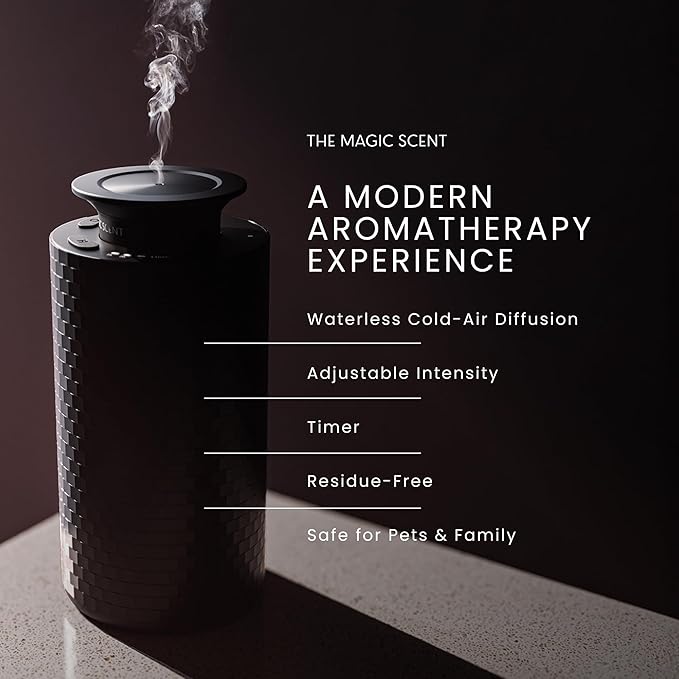 Mini USB Car Diffuser - Waterless Scent Machine for Home & On-The-Go - Intensity Control & Timer - Waterless Oil Diffuser - Rechargeable Car Air Freshener Diffuser up to 400 sq. ft.