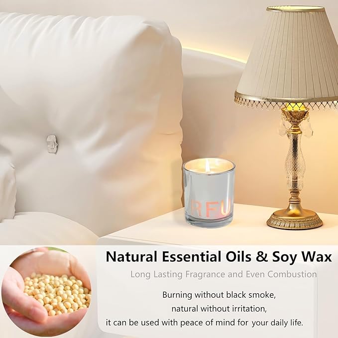 Scented Candle Jar with Colorful Light - Personalized Soy Candles Non Toxic: Natural Essential Oil Long Lasting Fragrance Candle for Home Meditation Aromatherapy Gift for Women Men (5.3Oz)