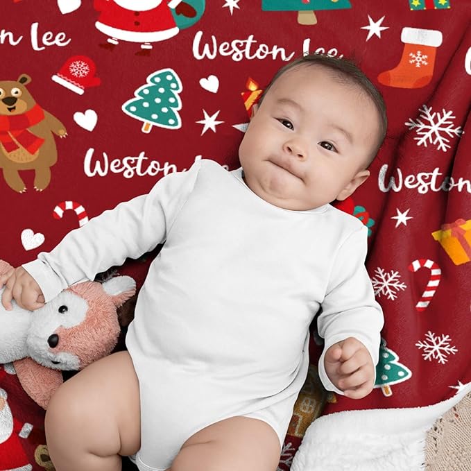 Custom Christmas Blanket | Personalized Blanket for Boys Girls | Plush Cozy Customized Name Blanket | Personalized Gifts Name Blanket for Birthday Christmas | 90"x120"-Familys/King Size