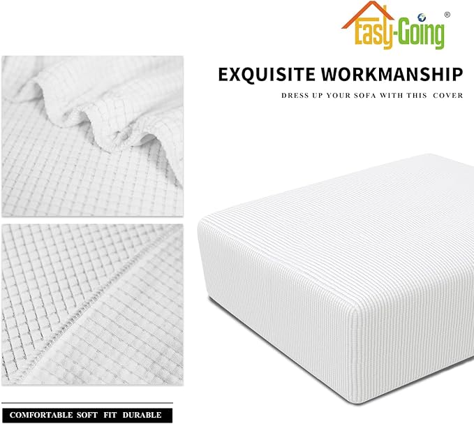 Easy-Going Stretch Square Ottoman Cover 40x40x15 inch Folding Storage Stool Furniture Protector Soft Rectangle slipcover with Elastic Bottom Snow White