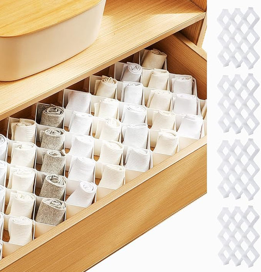 ROUFA Sock Drawer Organizer for Dresser, Honeycomb Underwear Dividers for Women, Panty Separator for Bras, Socks, Belt and Leggings (24pcs,White)